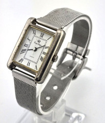 Premier Design Elegant Silver Tone Watch with Mesh Metal Band and New BATT