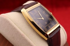 Vintage Men Seiko quartz Barrel-Tank Black Dial ,Dark Brown leather Dress Watch