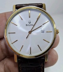 Bulova Men’s Watch Model #C970266 BROWN LEATHER BAND DAY INDICATOR WORKING COND