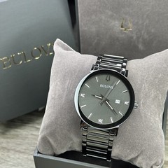 NEW✅ Bulova Futuro Gunmetal Gray Black Steel Diamond Marker Men’s Watch 98D158