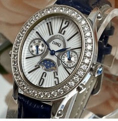 Women’s DMQ Silver Tone CZ Accent Luxury Moon Phase Oval Watch, Leather, 11535