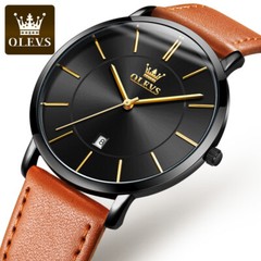OLEVS Watch 30m Waterproof Ultrathin Quartz Wristwatch Leather Band Men Women