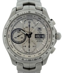 Tag Heuer 42mm Men’s Link Silver Dial Automatic Chronograph Cal 16 Watch CJF211B