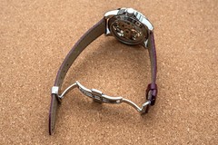 Mens Silver Flywheel Skeleton Automatic Mechanical Watch Purple Leather
