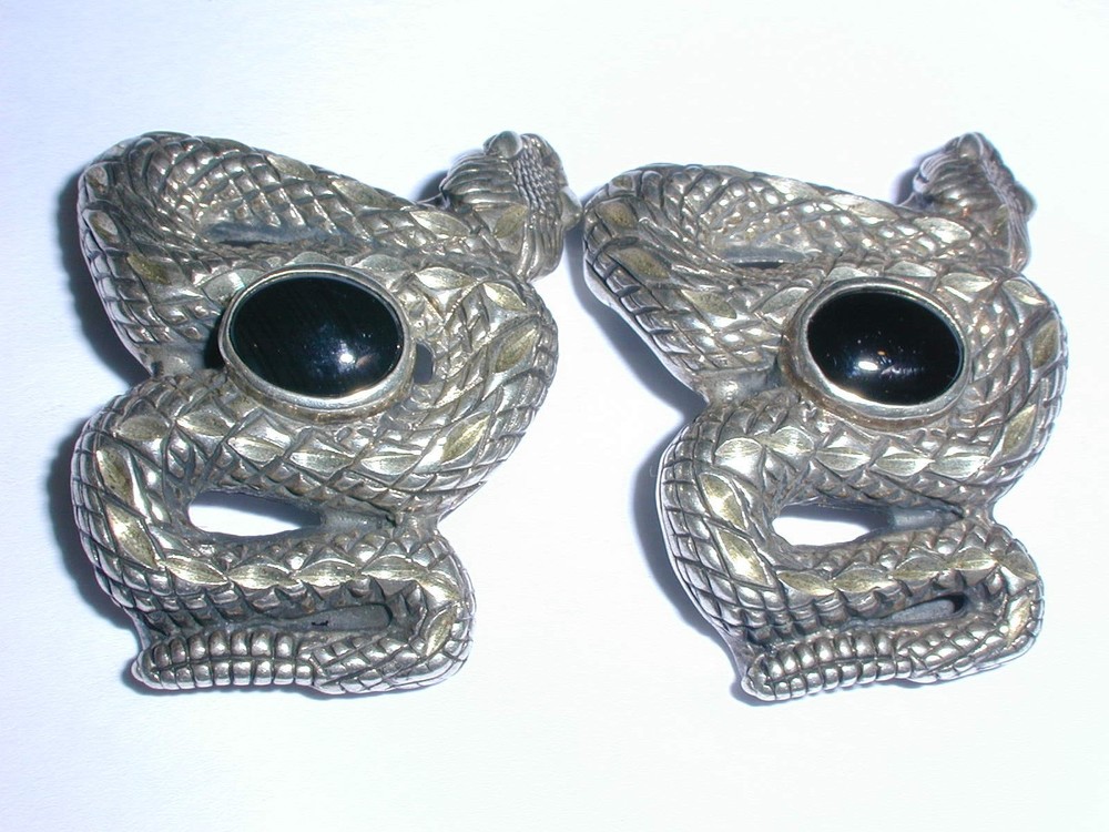 BOLD TEXTURED STERLING ONYX COILED SNAKE WRISTWATCH STRAPS- CAROLYN POLLACK-PM