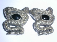 BOLD TEXTURED STERLING ONYX COILED SNAKE WRISTWATCH STRAPS- CAROLYN POLLACK-PM