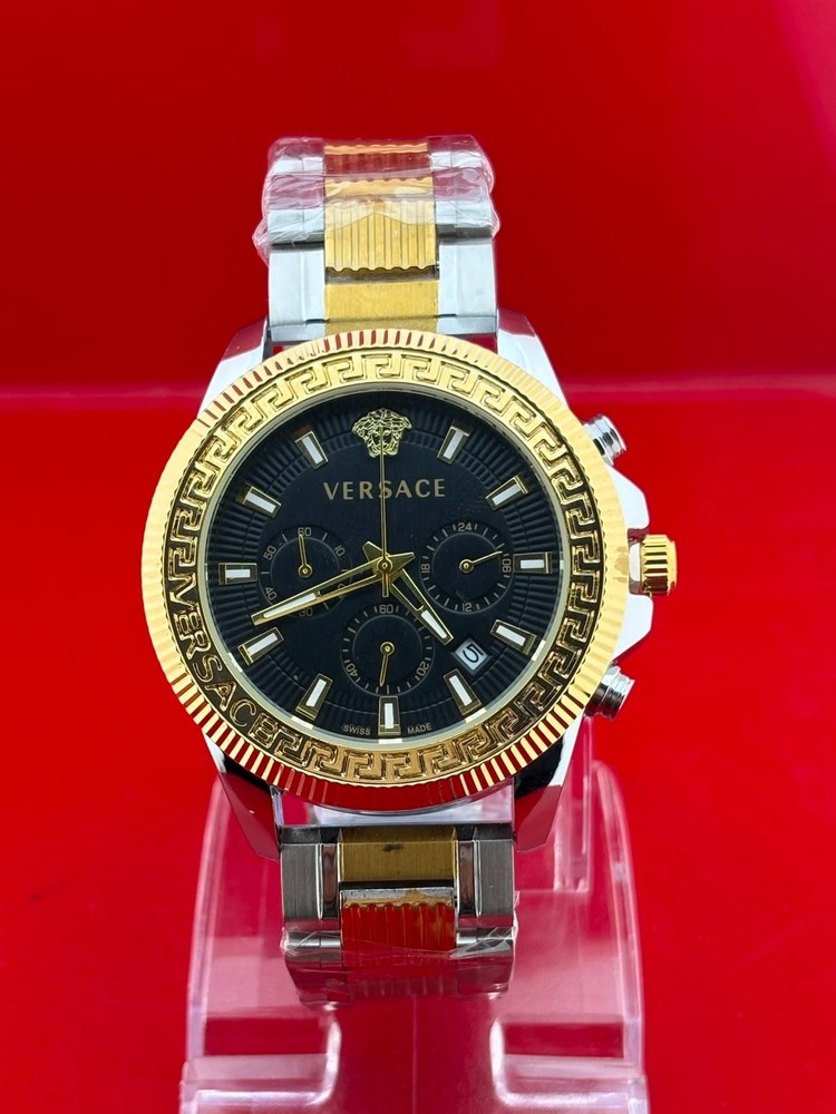 vintage Versace Chronograph Black dial With wristwatch fully working condition