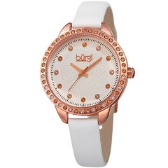 Burgi BUR161WT Swarovski Crystals Rose White Leather Strap Womens Watch