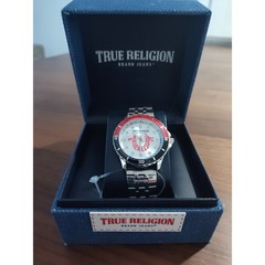 True Religion Mens Watch Silver Red Black Diver Style Stainless Steel New in Box