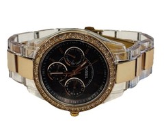 Fossil Women’s Stella Two Tone Bracelet Brown Dial Watch Clear & Gold ES 2806