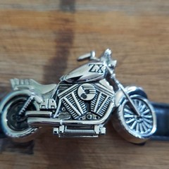 ZZY Quartz Analog Motorcycle Novelty Watch White Dial Black Leather Strap