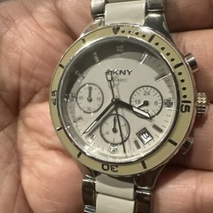 Working DKNY Womens Ceramic Chronograph Gray Steel Dainty Watch 37.5mm Fit 6.5”