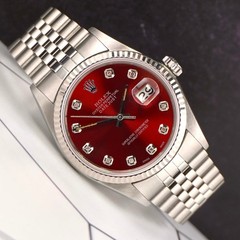 Rolex 36mm Datejust Steel Fluted Red Dial Watch
