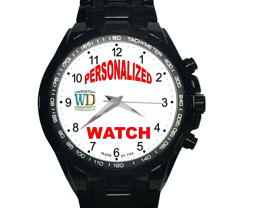 Personalized custom Logo Pic Photo men’s BLACK Watch Quartz Japan Miyota WR 3ATM