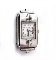 Vintage Art Deco Elgin 14K Solid White Gold Ladies Watch, early 1930s, Keystone