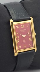 Working Seiko Slim Tank Roman Red Dial GP Case Men’s Wristwatch Leather Band