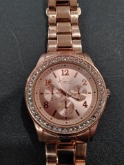 Kim Rogers Ladies Watch Rose Tone Rhinestones Chain Link Fold Over Clasp 170