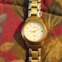 Timex Indiglo Women’s Quartz Watch Two-Tone Metal Bracelet White Dial Date 25mm