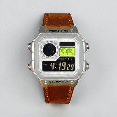 Silver CASIO AE-1200WHD. Royale Watch Mod. Negative Display. Green World Map
