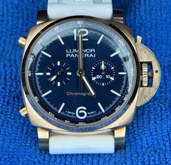 Panerai PAM0111 Blue Notte rose gold chronograph deployment and pin buckle 44mm