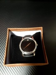 Movado Men Silver Watch Concave Dot Museum Dial – Black Strap (0607591)