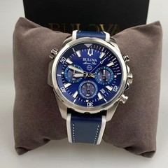 New Bulova Marine Star 96B287 Blue Dial Men’s Chronograph Quartz Watch 43 mm