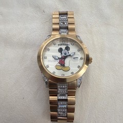 Elgin Disney Mickey Mouse Quartz Day/Date Gold Tone Metal Bracelet White Dial