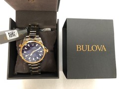 Bulova 98B384 Marine Star Wristwatch Timepiece Unused Blue Dial Metal Band Watch