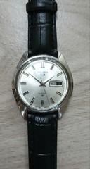 Seiko 5 Wristwatch 23 Jewels Silver Dial Black Leather Band Analog Working Men