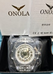 44MM AUTOMATIC CLEAR SKELETON DIAL TRANSPARENT RESIN CASE STRAP ONOLA MECHANICAL