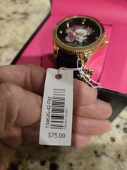 Ed Hardy Women’s Watch Skull Flowers Rhinestone Dial Gold Charm NWT