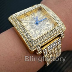 Men’s Luxury Icy Iced Hip Hop Gold Plated Alloy Cubic Zirconia Metal Bling Watch