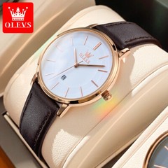 OLEVS Watch 30m Waterproof Ultrathin Quartz Wristwatch Leather Band Men Women