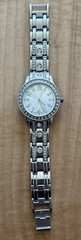 Woman’s Clasp Band Watch Silver Tone Faux Diamonds LDC74709W NEW BATTERY