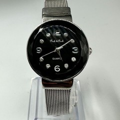 Peck & Peck Watch Women Silver Tone Black Dial Mesh Band New Battery 8.5 Inch