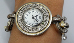 Chico’s Charm Bracelet Watch 2 Tone Faux Pearl Inspiration Love Happiness Toggle