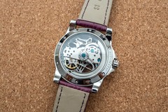 Mens Silver Flywheel Skeleton Automatic Mechanical Watch Purple Leather