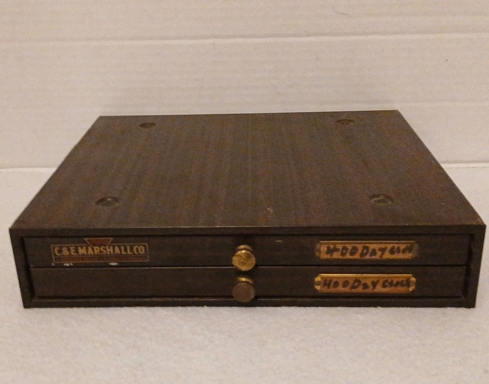 VINTAGE C & E MARSHALL CO WATCHMAKER PARTS 2 DRAWER METAL CABINET MARCO 11.5×9.5
