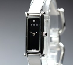 [Near Mint] Gucci 1500L Horsebit Silver Black Dial 1P Diamond Qz Women’s Watch