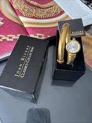 VINTAGE Joan Rivers Watch Snake Wristbands Cuff Foiled Gold Tone WORKING New Bat