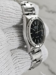 ROLEX Air-King 34mm Engine Turned Bezel Steel Black Dial Mens Watch 14010