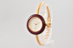 BOX Vintage GUCCI Change Bezel 11/12 Red Women’s Gold Qz 165mm Watch JAPAN