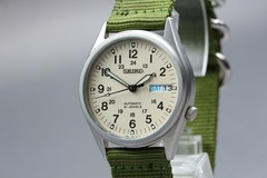 [Exc+5] SEIKO 7S26-3060 Military Ivory Day Date Automatic Men’s Watch from JAPAN