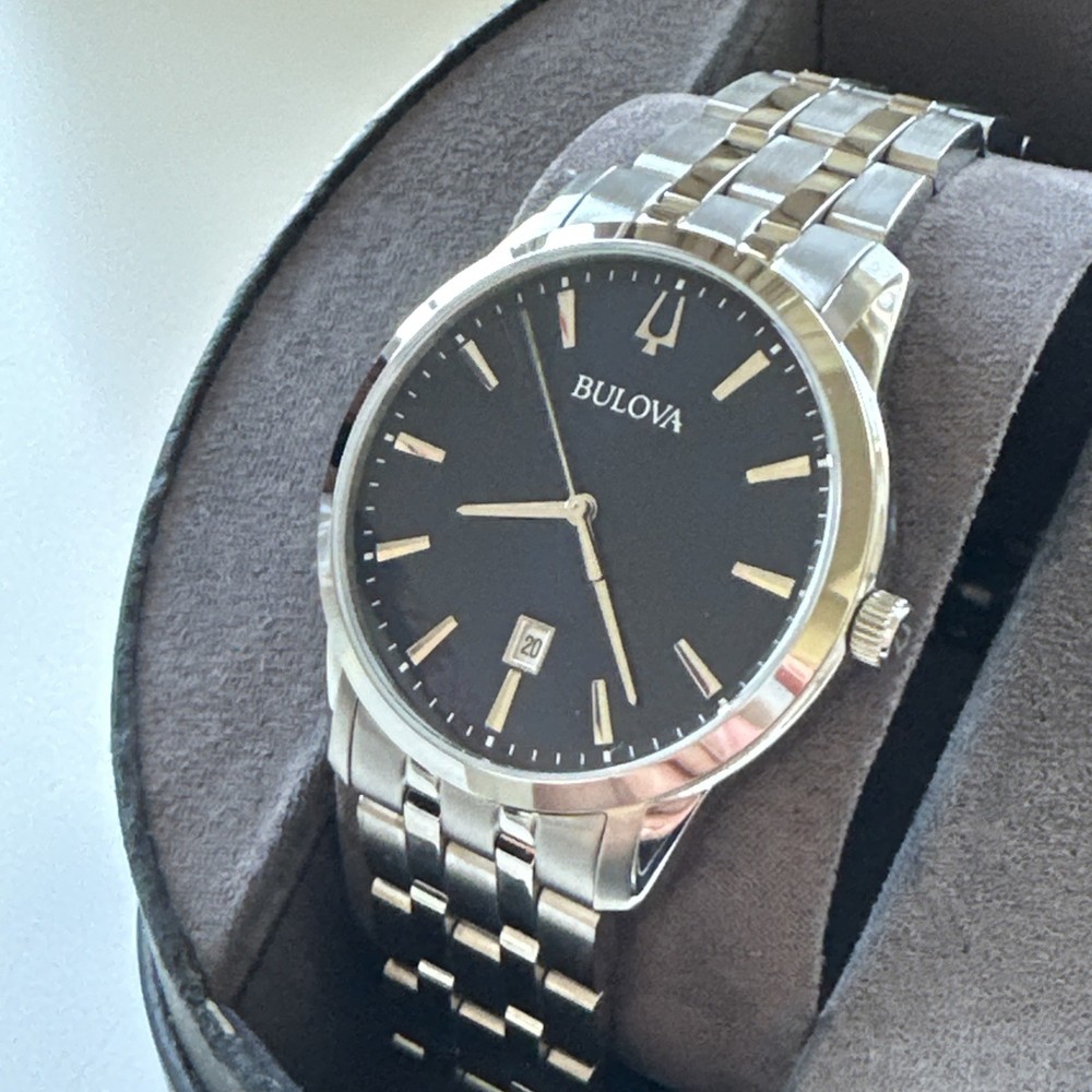 Bulova Sutton Men’s Quartz Silver Date Display Blue Dial Watch 40mm 96B338