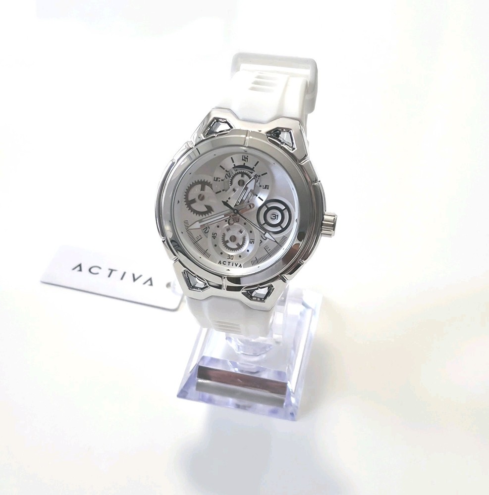 Activa Drift X Invicta Men’s Watch 44mm White Silver Quartz Silicone Strap New