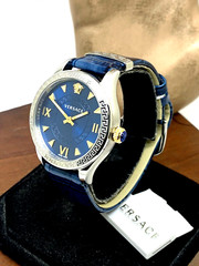 Versace Wome’ns Watch VE2S00122 Hellenyium Swiss Quartz Blue Dial Leather Band