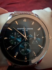 Geoffrey Beene Metalized Blue Bezel Diamond Accent Mesh Watch SR626SW NEW