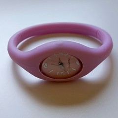Pink Silicone Bangle Quartz Watch Oval Dial Slip On Stretch Rubber Wristwatch
