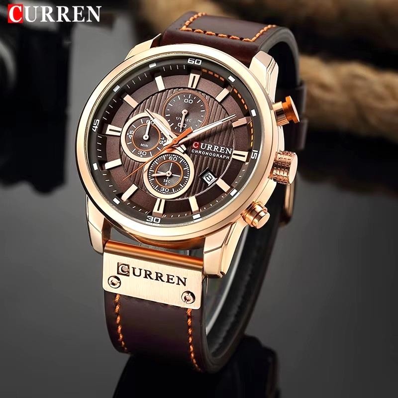 45MM CURREN Quartz Men’s Watch Luxury 30M Waterproof Leather Luminous Gift NEW