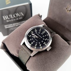 Bulova VWI Special Black Dial Green Nylon 96A259 Men Automatic Watch 39mm